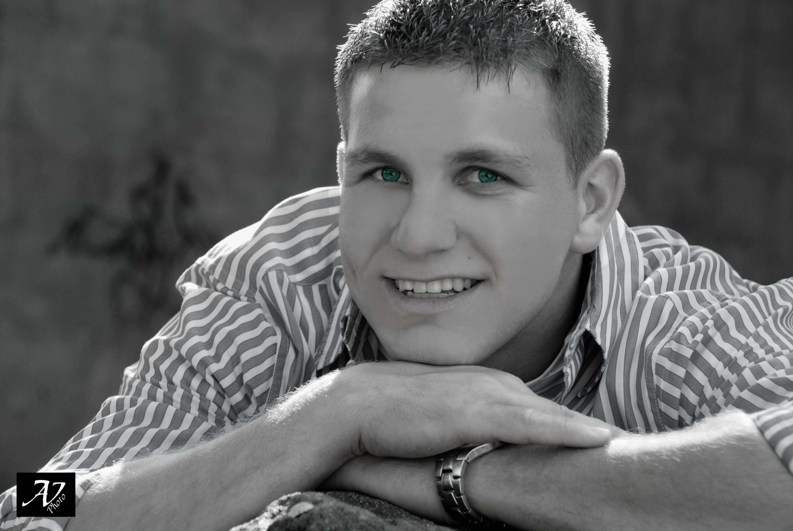 Selective coloring blue eyed man